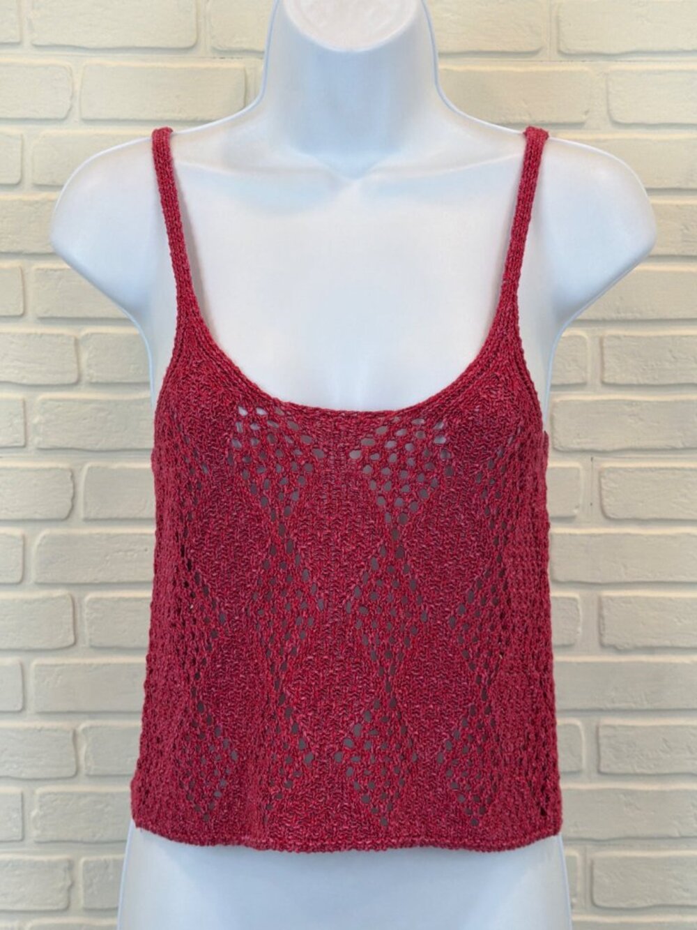 Free People Crochet Knit Cami Raspberry Pink XS/S
